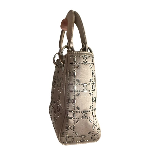 💎Satin Dior Mini Lady Dior Silver Beaded Gray Satin Small Handbag - Picture 3 of 10